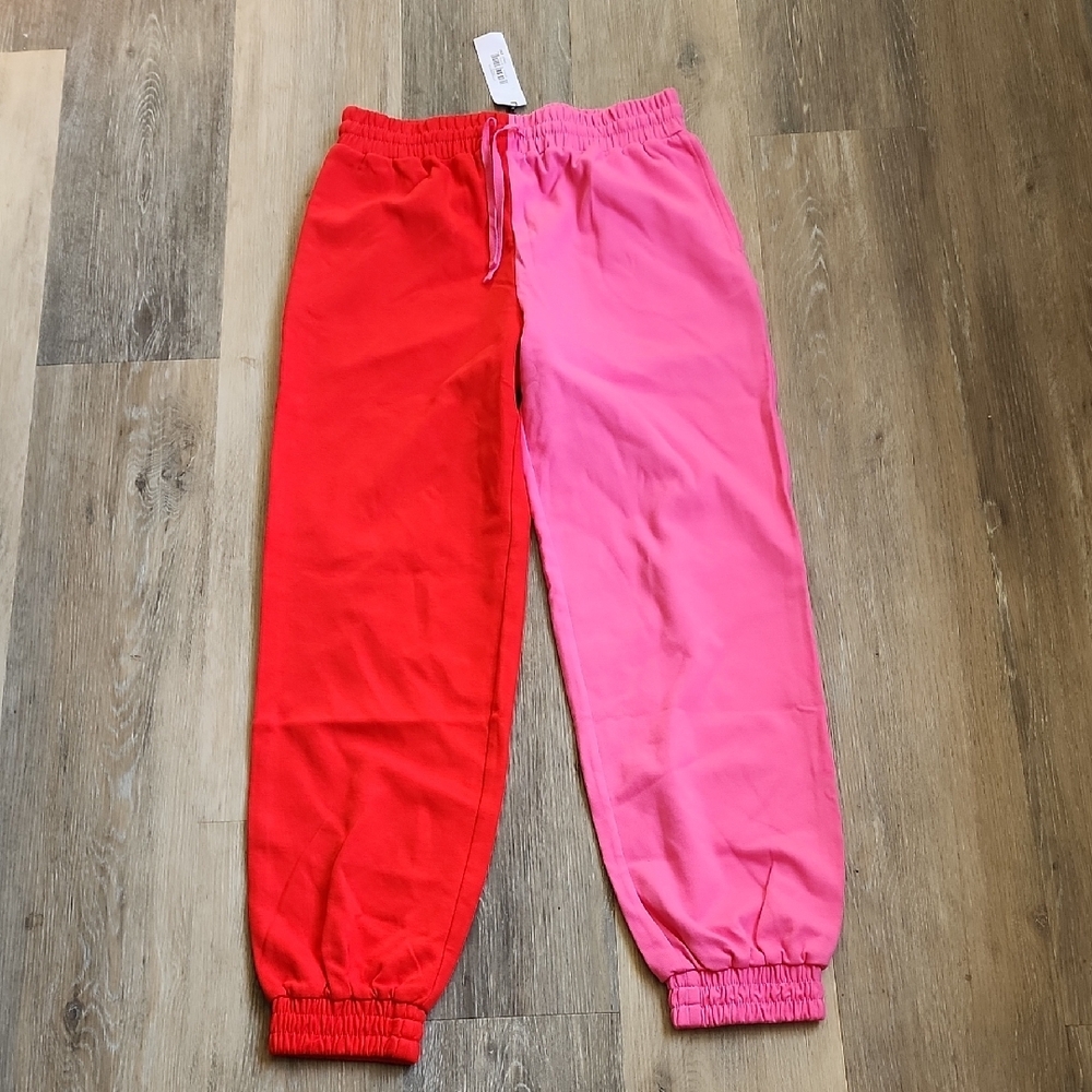 Vibrant Red and Pink Colorblock Jogger Pants